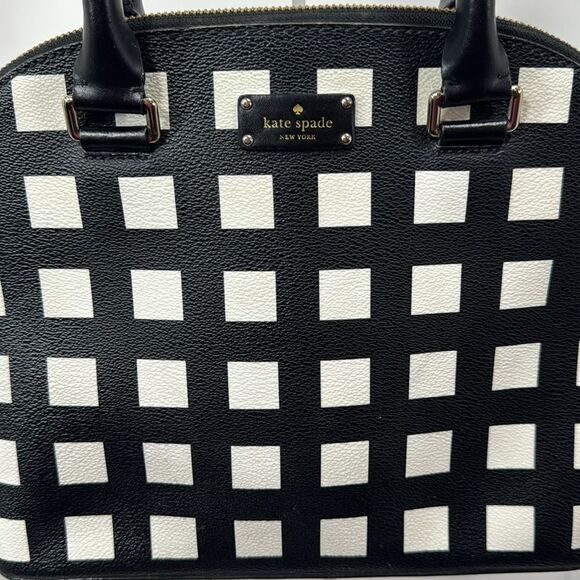 Kate Spade New York Black & White Checkered Satchel Crossbody Bag Structured - Picture 3 of 14